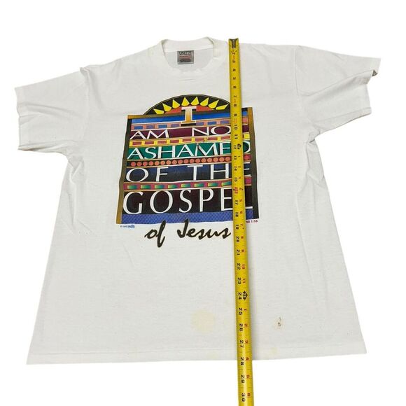 Vintage Jesus Shirt Mens Large Romans 1:16 White Thrashed Single Stitch - Picture 6 of 10